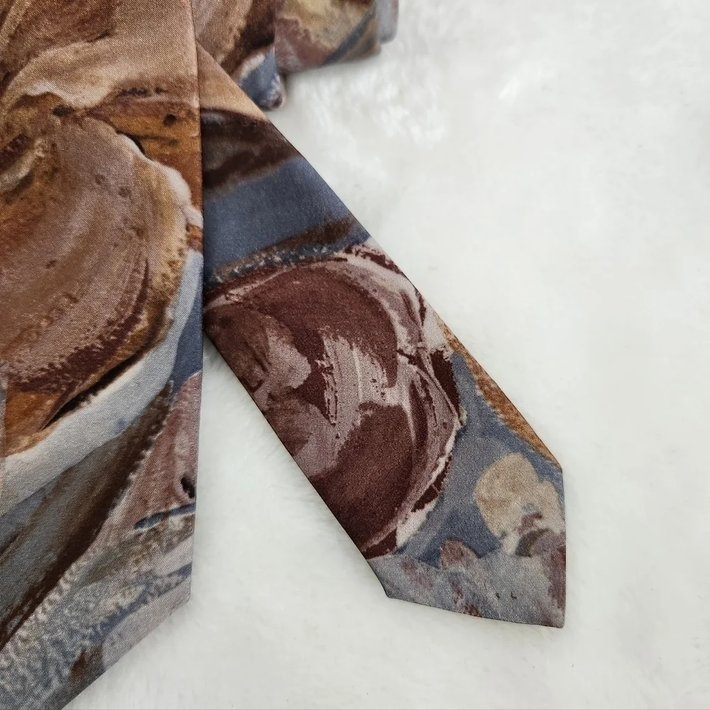 Adams Row Swirls Floral Flower Teal Blue Tan Brown Burgundy Necktie
